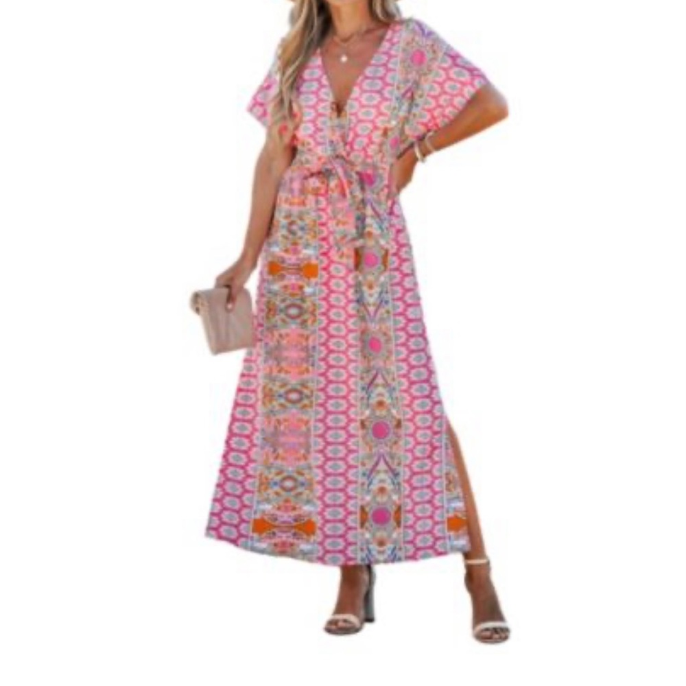 Cupshe Womens Maxi Dress Floral Paisley Print Belted Sz L NWT